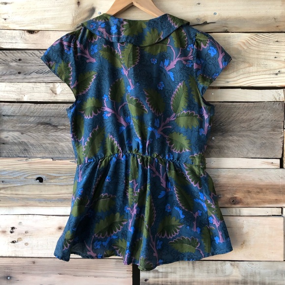 ANTHROPOLOGIE VANESSA VIRGINIA Silk button front ruffle shirt, size 4 - Picture 2 of 9